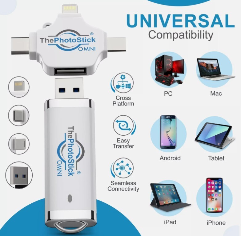 ThePhotoStick Omni 256GB For All Devices, PCs, Laptops, Cell Phones & Tablets