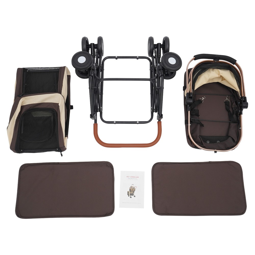 2-Tiers Foldable Cat Stroller Pet Stroller Small & Medium Dogs Stroller 77lbs