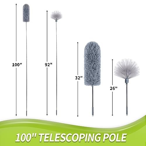 Cobweb Duster with Extension Pole & Microfiber Brush - Ceiling Cleaning Kit 100"