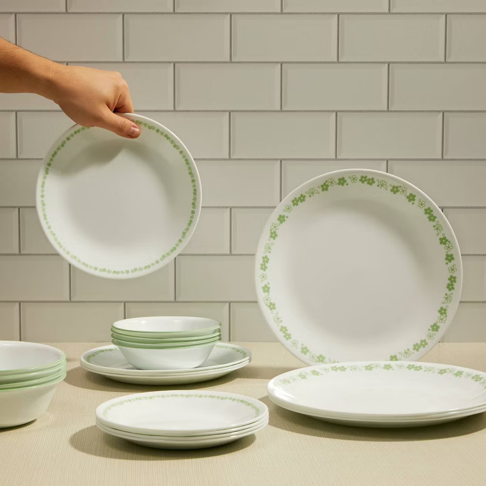 Corelle 16pc Spring Blossom Green Dinnerware Set