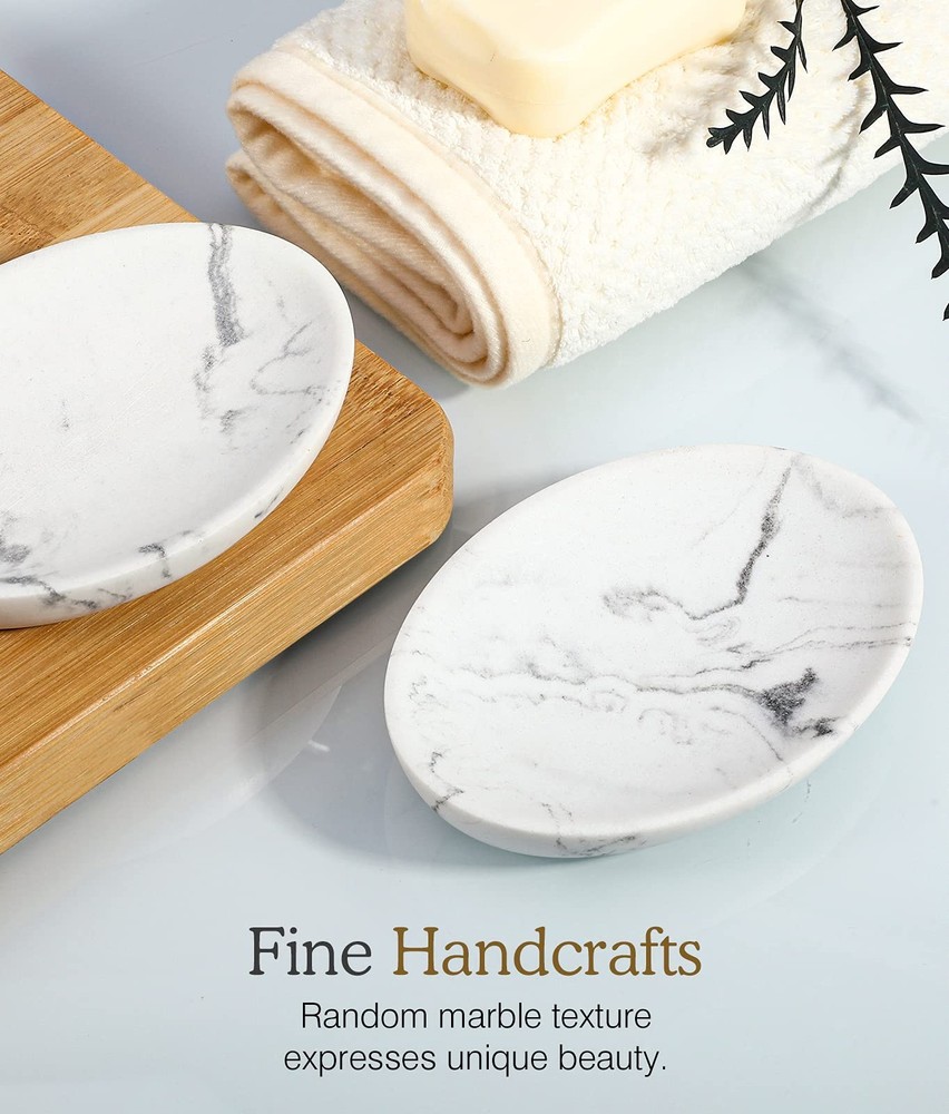 Soap Dish, Resin Soap Tray Soap Holder Container Box, Marble Pattern Oval Soa...