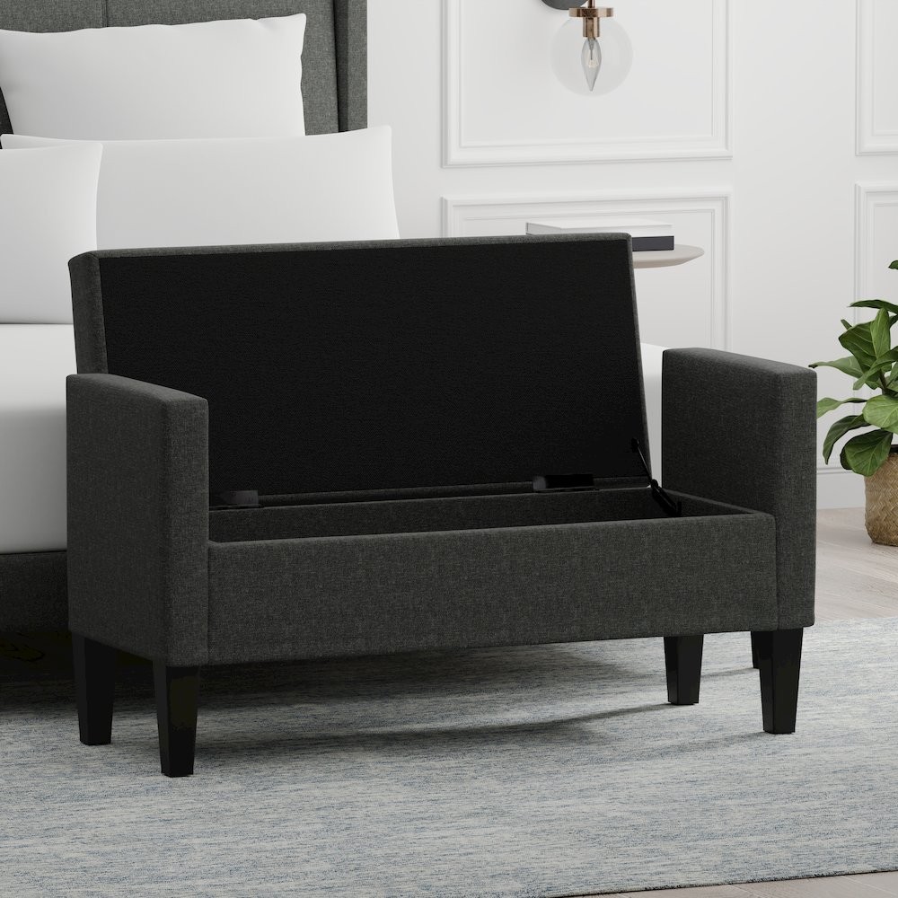 46" Storage Bench with Arms - Dark Gray