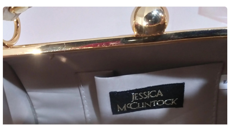 Vintage Satin Evening Clutch Bag Champagne Gold Frame Bridal Jessica McClintock