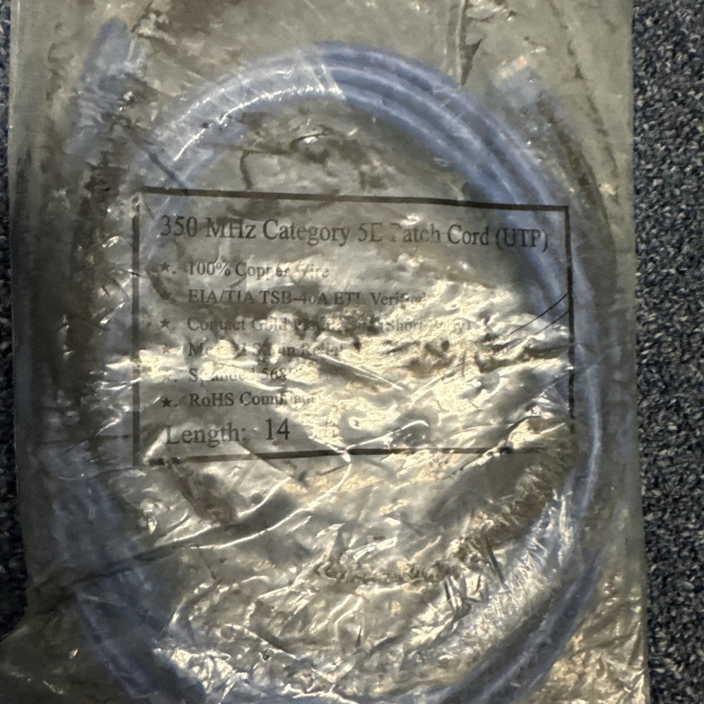 14’ Cat5e Patch Cable Blue New In Bag