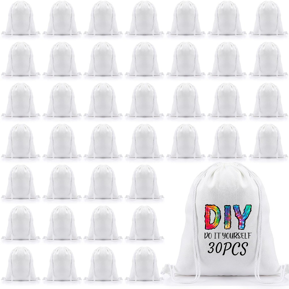 Sweetude 30 Pack Sublimation Drawstring Bags Bulk Polyester One Size, White