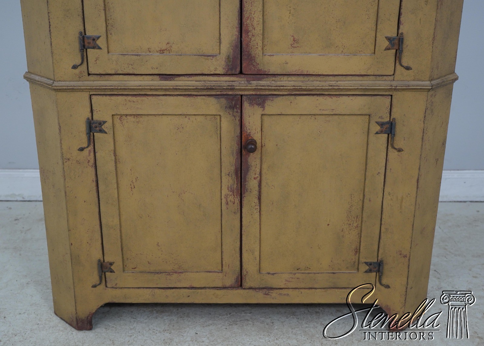 L60554: J.MURPHY Hand Crafted Painted Country Corner Cabinet