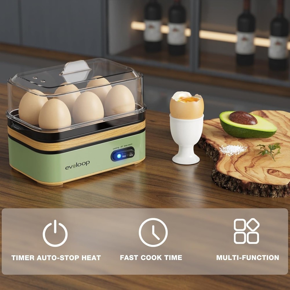 Evoloop Rapid Egg Cooker Electric 6 Eggs Capacity, Soft, Medium, Hard Boiled,...