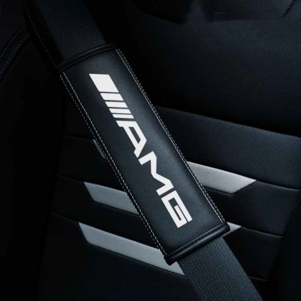 2PC Car Accessories Seat Belt Covers Shoulder Pads Leather For Mercedes Benz AMG