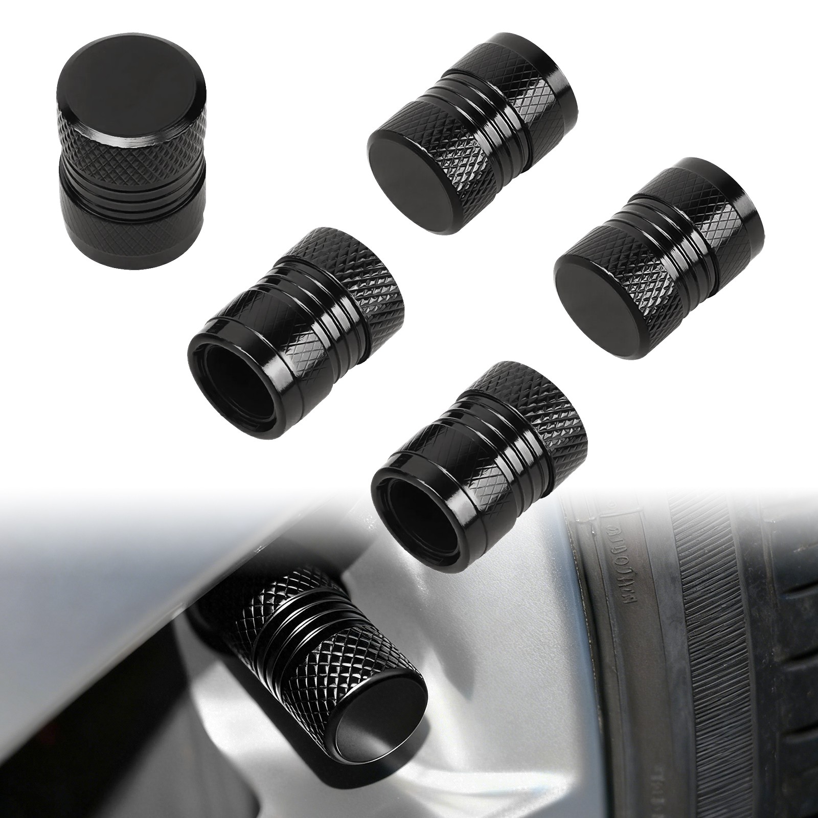 5PCS BLACK Aluminium Tire Valves Air Dust Cover Stem Caps for Wheel Car SUV Bike