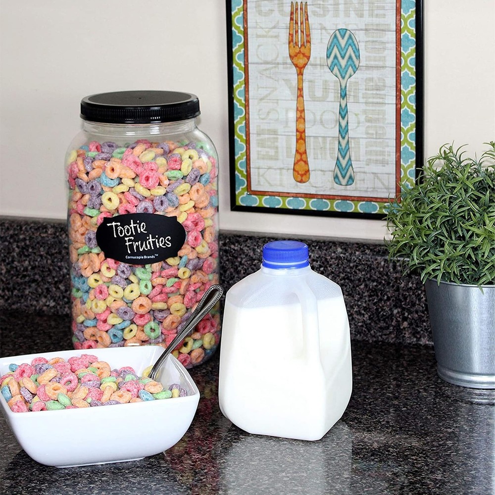 Cornucopia Brands Gallon Plastic Jars (2-Pack) Clear Round Containers w/Black