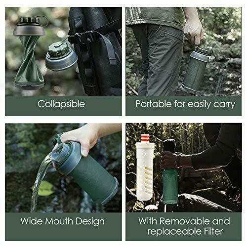 Water Purifier Bottle Filter Bottle w/Straw Reusable 750ml Collapsible&Foldable