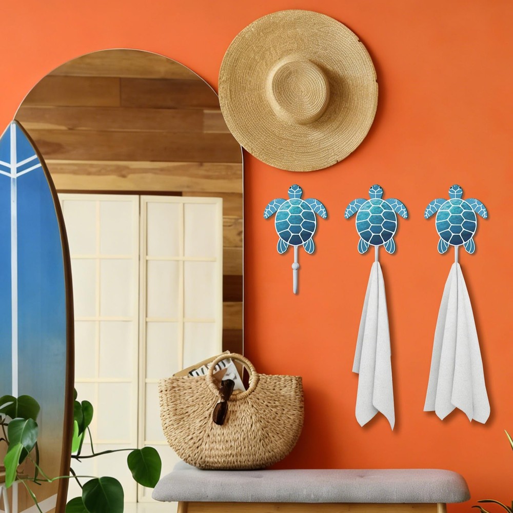 Sea Turtle Bathroom Hooks Decor Set, 4 PCS Cute Turtle Decor & Beach Theme Ba...