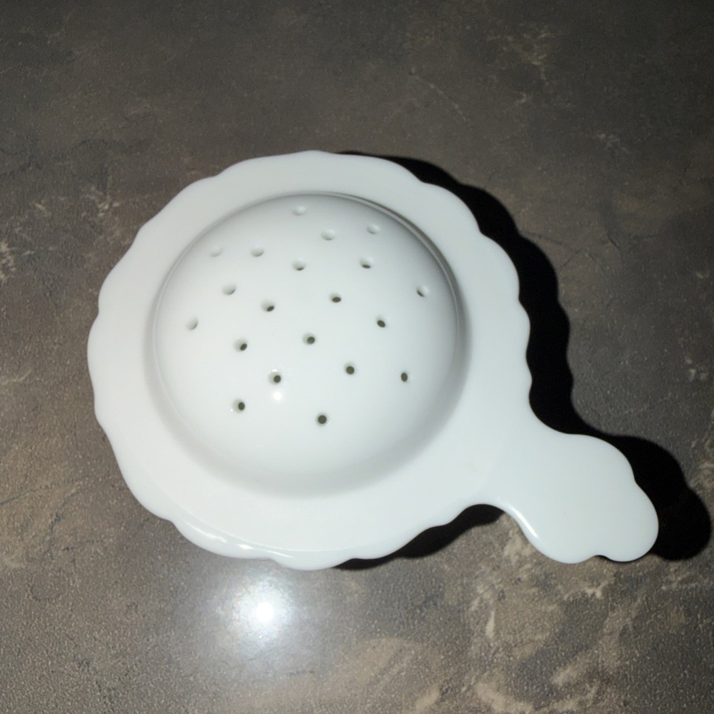 VINTAGE- White Ceramic Tea Strainer With Receptacle