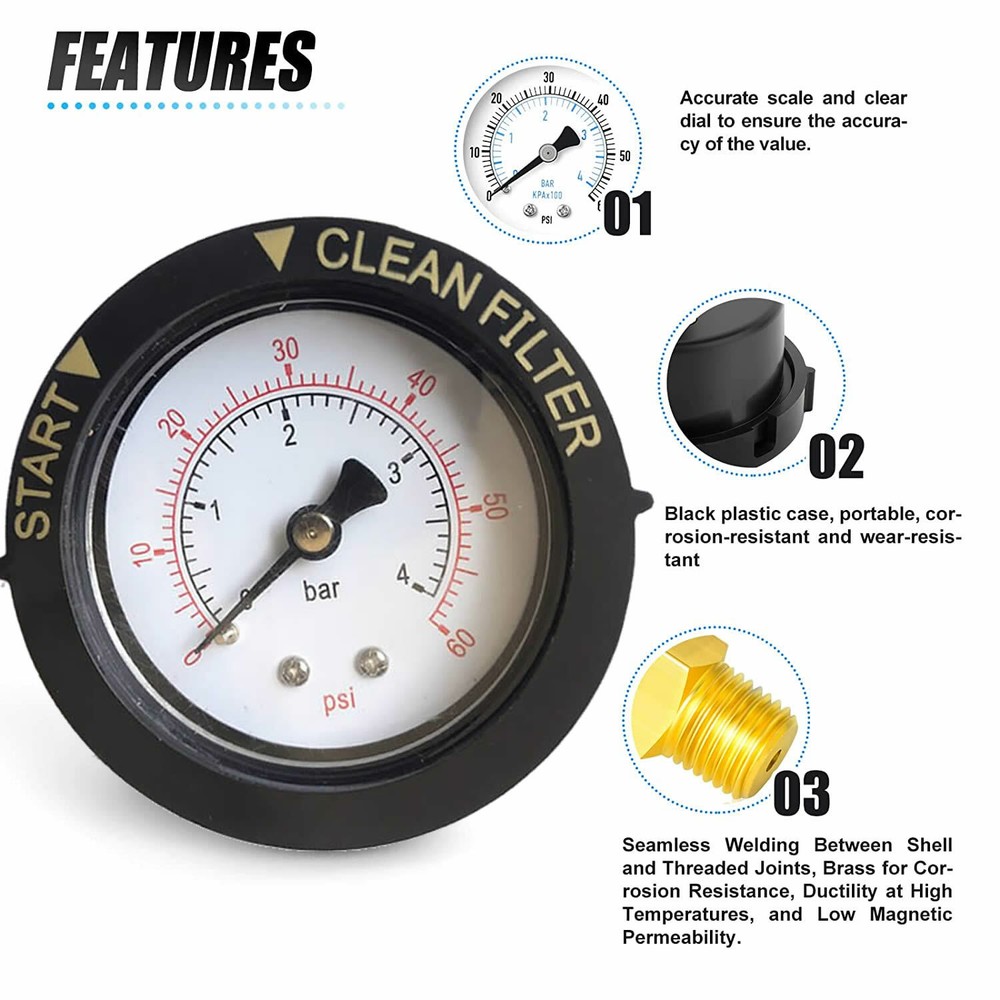 New Replacement For Hayward ECX2712B1 Filter Pressure Gauge