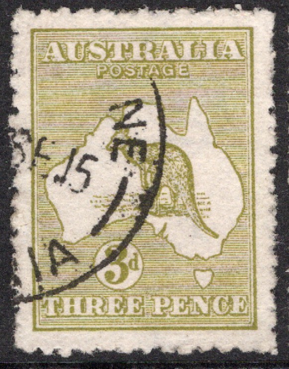 3d OLIVE KANGAROO FIRST WATERMARK - FINE USED (A34501)