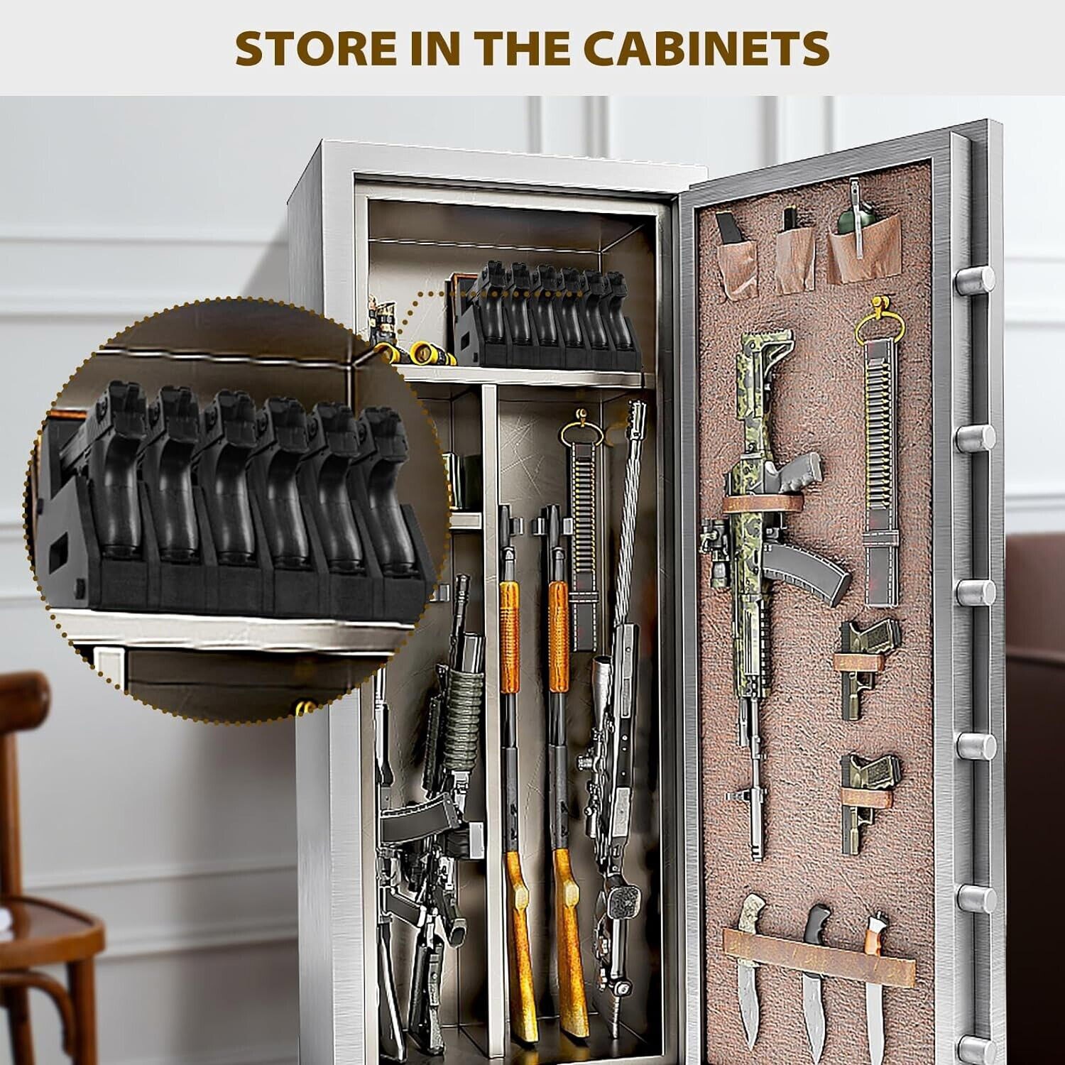 Gun Rack for 6 Handguns, Pistol Holder Organizer Accessories Gun Safe Organizer