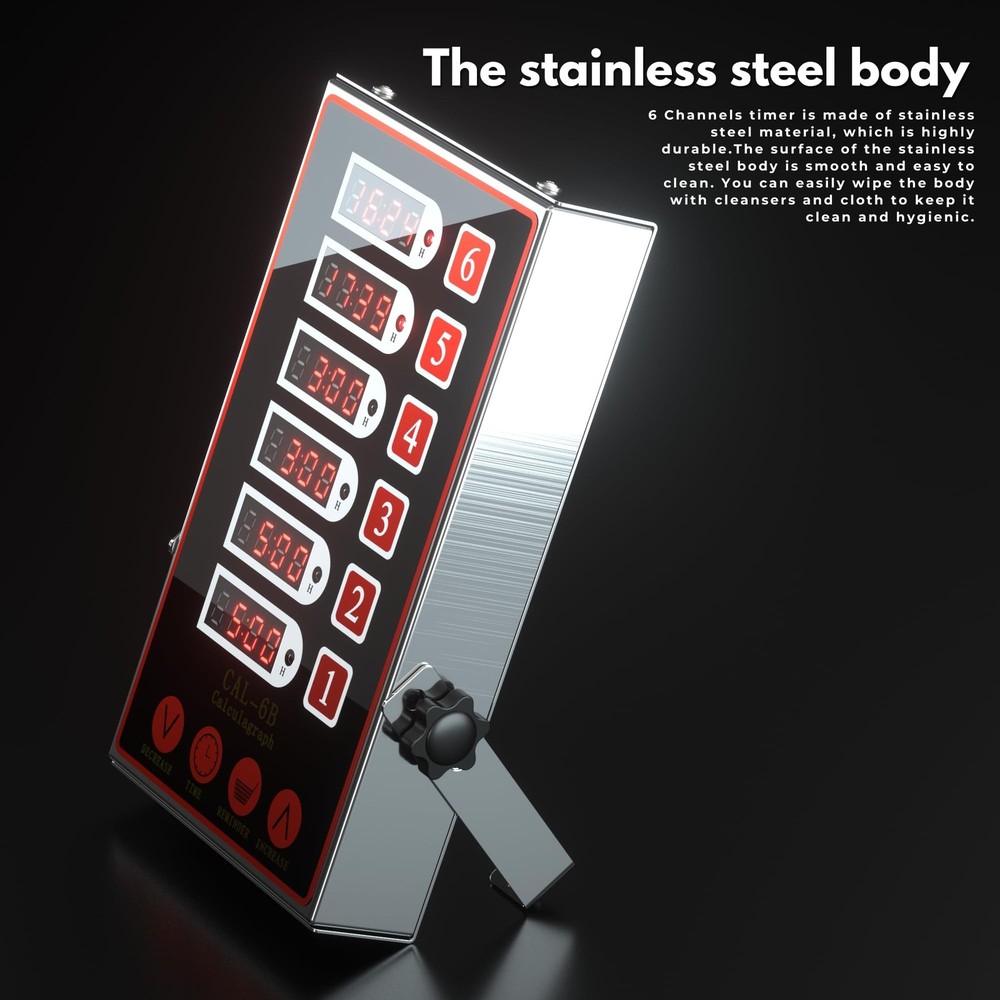 Commercial Kitchen Timer with 6 Channels, Professional LED Digital Timer for ...