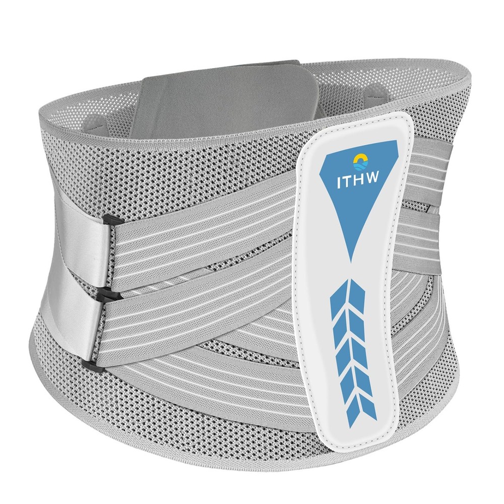 ITHW Adjustable 26° Ergonomic 3D Back Brace for Lower Pain Medium, Gray