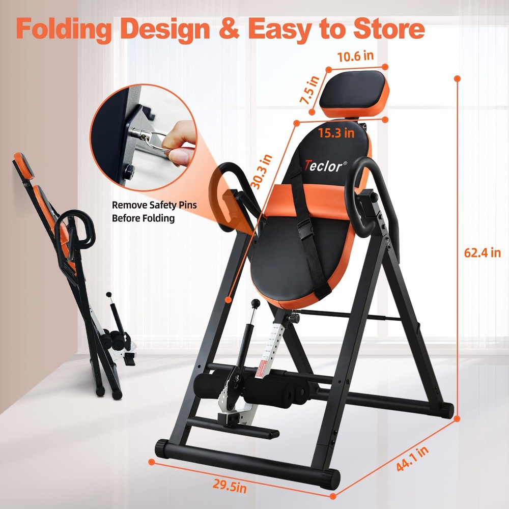 Teclor Inversion Table for Back Pain Relief, 350 lbs Capacity Basics, Orange