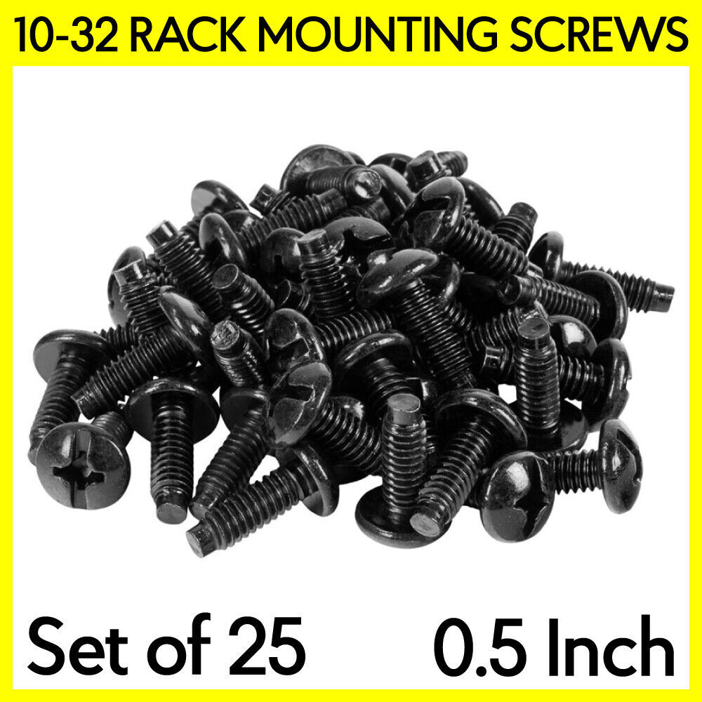 Set of 25x 10-32 Rack Screws 1/2" Long Phillips-Head Rack Mounting Screws Black