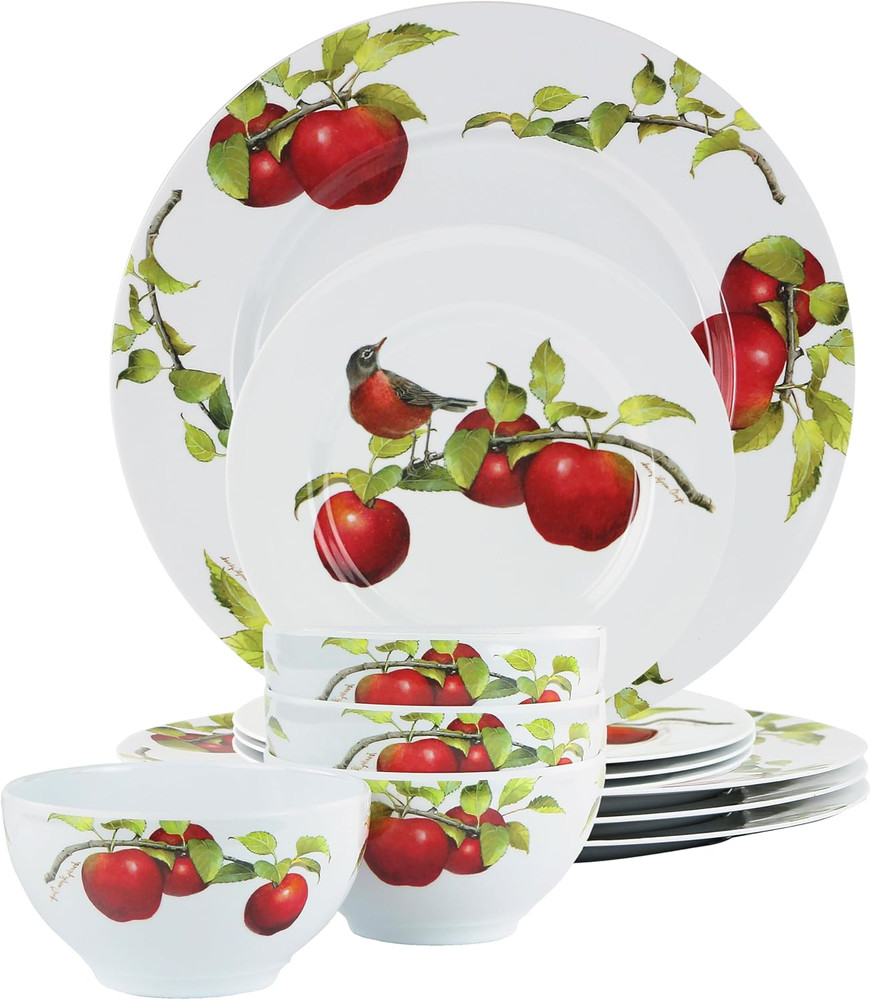 , 12Pc Melamine Dinnerware Set, Lightweight Plastic Dinner Plate, Salad, Bowl Se
