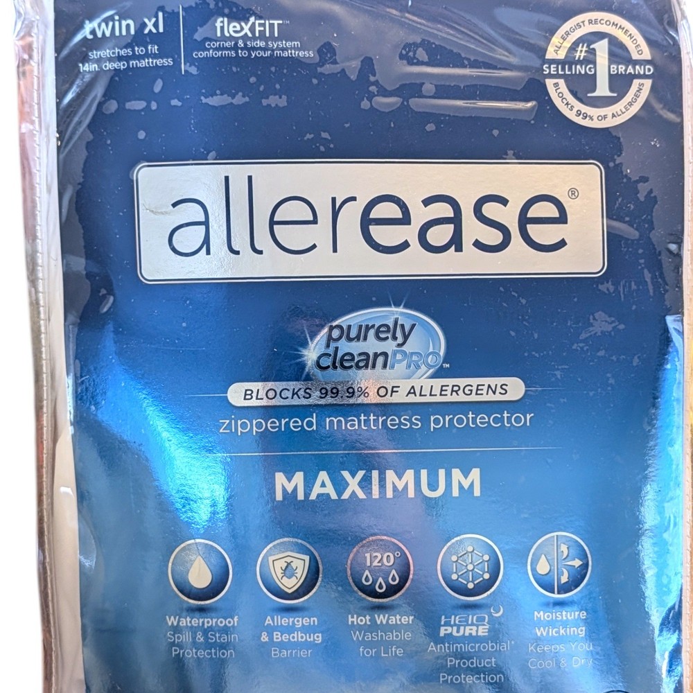 Allerease Maximum Mattress Protector Twin XL White Zippered Allergy Bed Bugs
