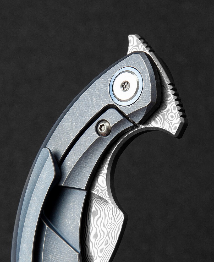 Bestech Strelit Framelock Folding Knife Damascus Steel Blade Titanium Handle