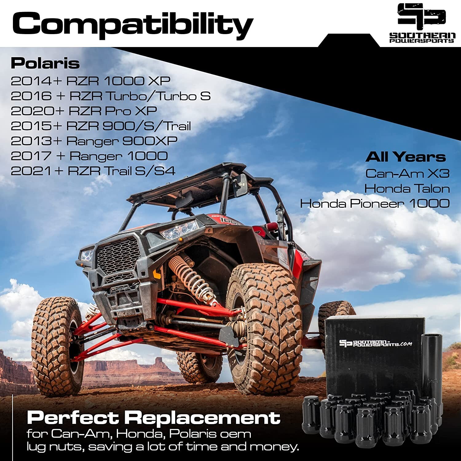 2021-2024 Polaris Scrambler / Sportsman 1000 S 55" Lug Nuts 12MM X 1.50 (BLACK)