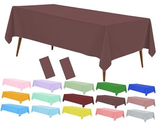 Plastic Table Cloth Pack Disposable Tablecover, 54 x 108 Inch 2 Brown