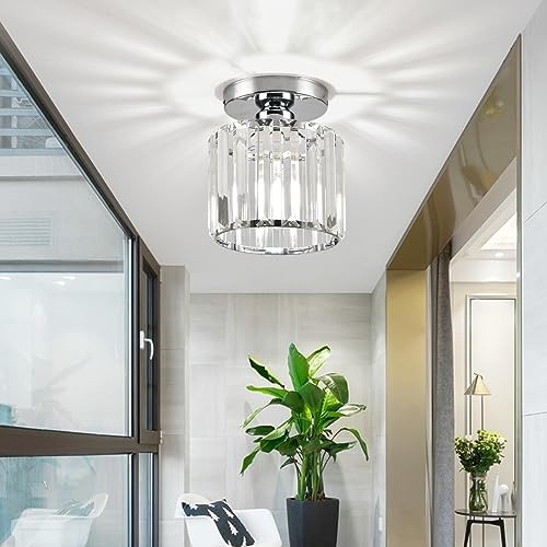 Semi Flush Mount Ceiling Light, Crystal Ceiling Light Silver Silver Round