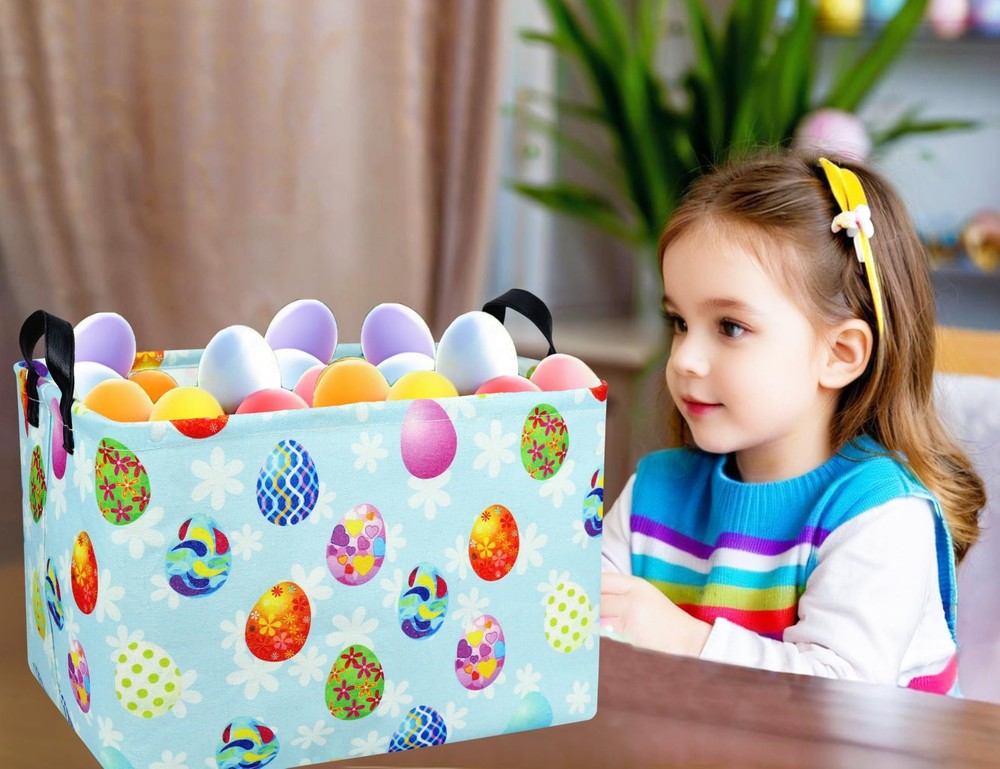 BOOHIT Rectangle Empty Easter Baskets Boy Large Toy Storage Bin Girls collaps...