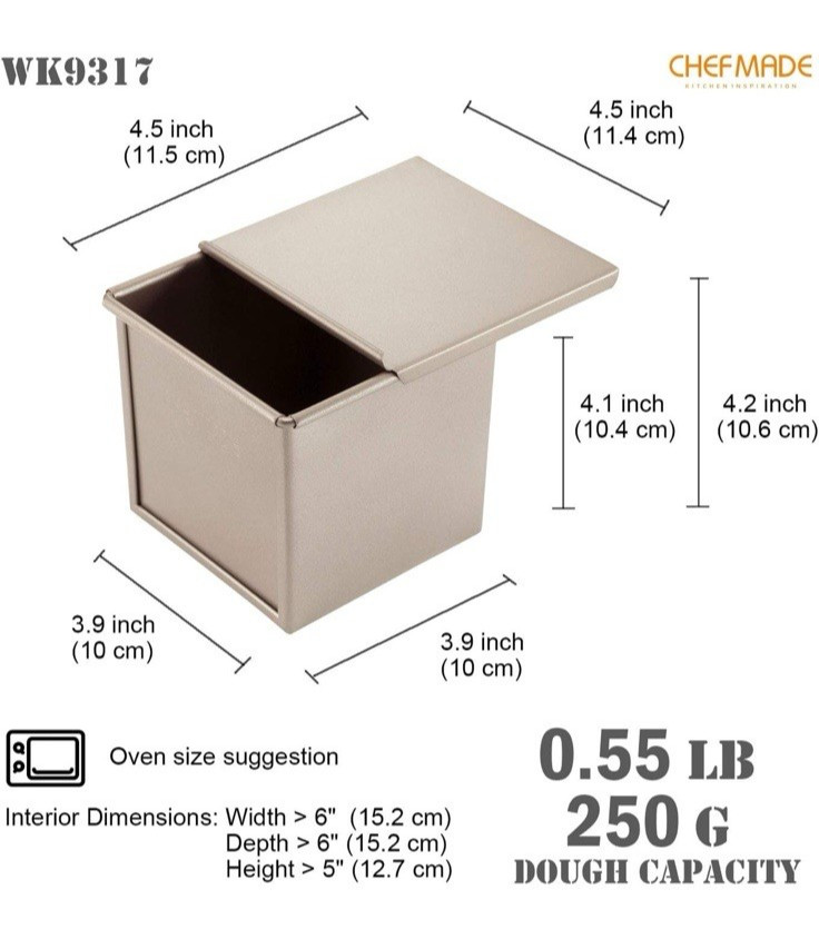CHEFMADE Mini Pullman Non-Stick Rectangle Loaf Oven Baking Toast 0.55Lb Lid