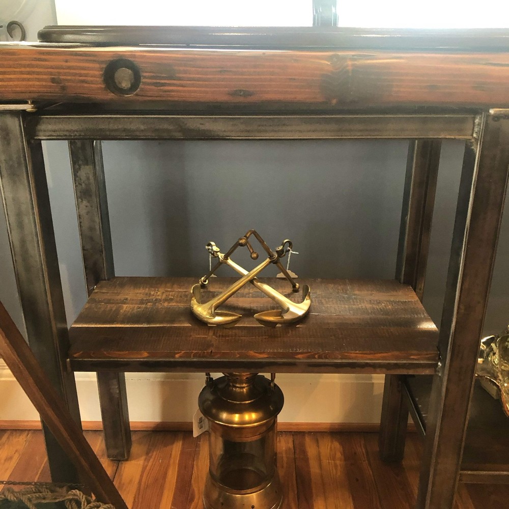 Console, Asymmetrical Double Shelf, 79” x 17” x 38”