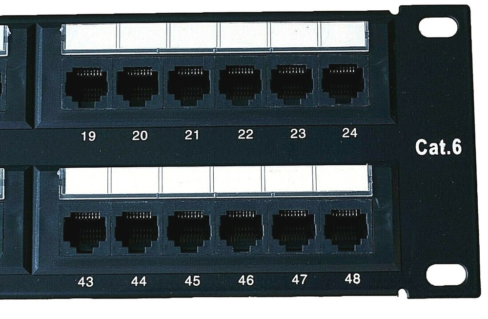 CAT6 48 Port Patch Panel w/ 2U Hinged Wall Bracket, Square Nuts, Tie Wraps