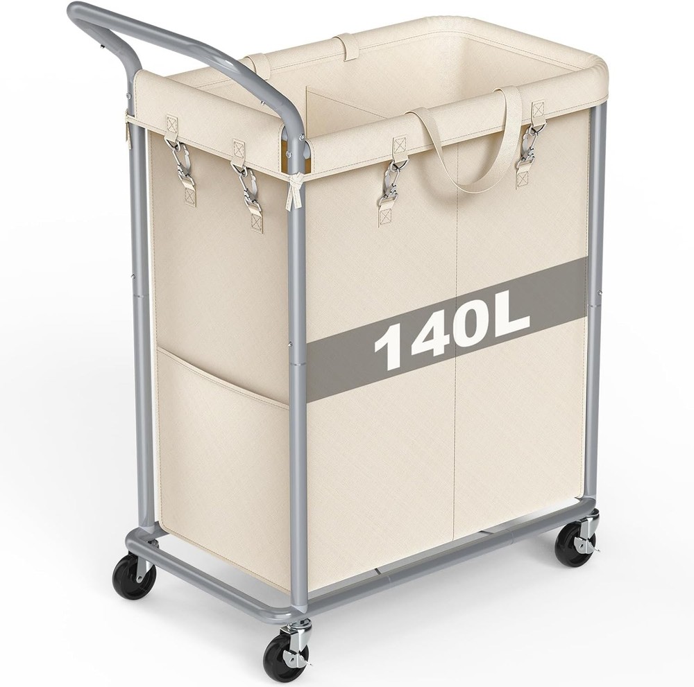 Laundry Hamper 2 Section Rolling Laundry Basket W/ Wheels Laundry Cart New