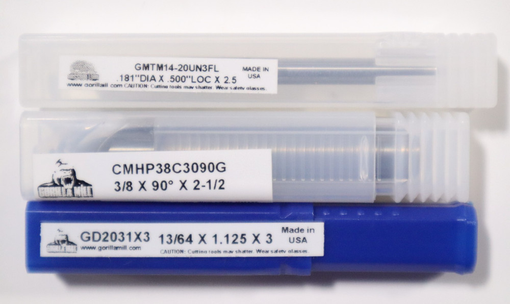 GORILLA MILL, 1/4-20 THREAD Pkg,13/64" DRILL, 3/8" CHAMFER MILL, 1/4 THREAD MILL