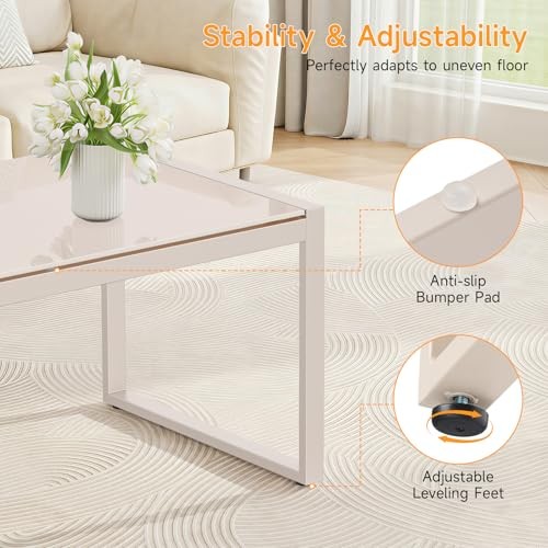 Rectangle Coffee Table with Tempered Glass Desktop, Galvanized Frame Sand