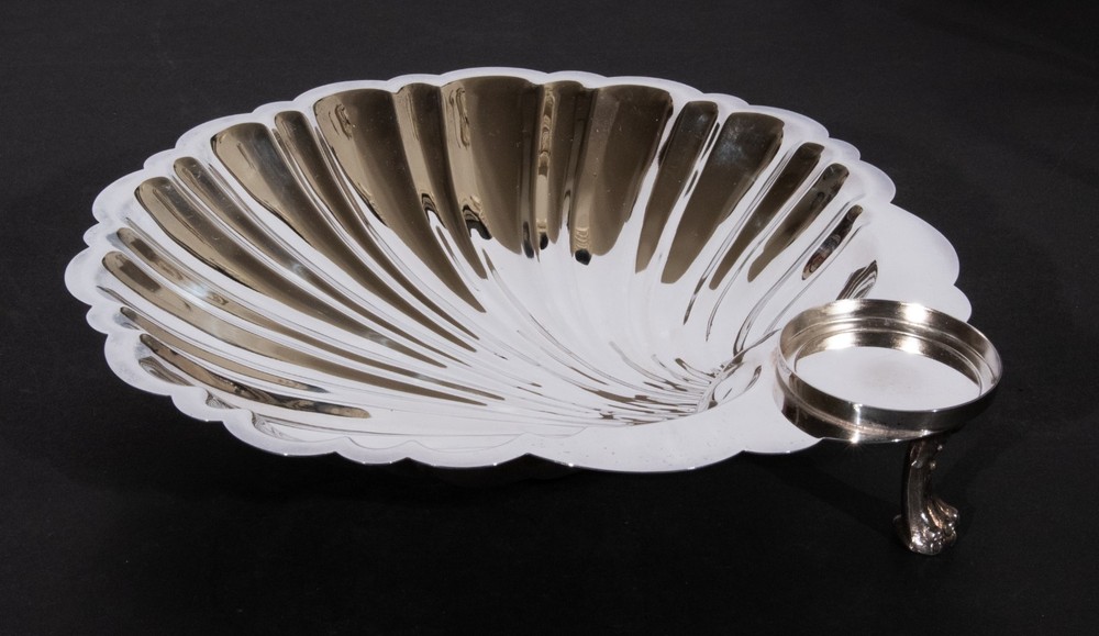 Footed Silverplate Clam / Scallop Shell Serving Bowl Large Seafood Server 11"