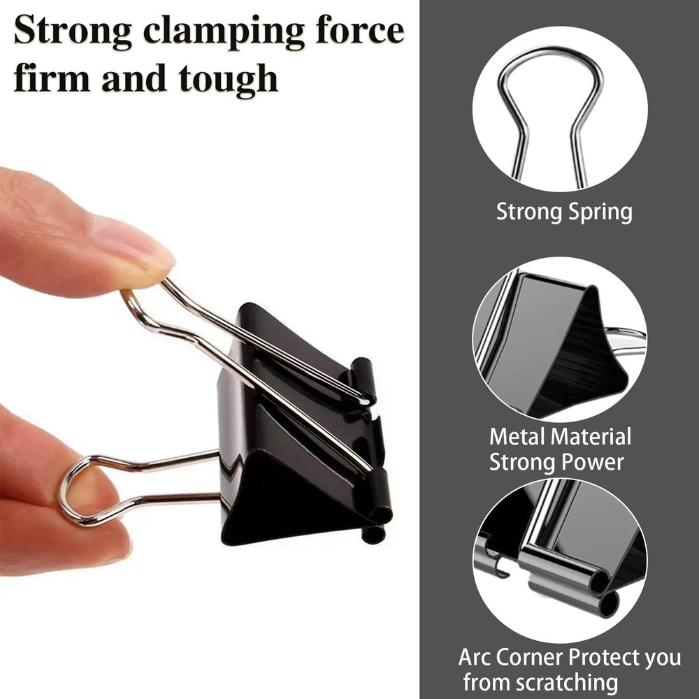 208 Pack Binder Clips Paper Clamps Assorted Size (Black) with Mixed, Black