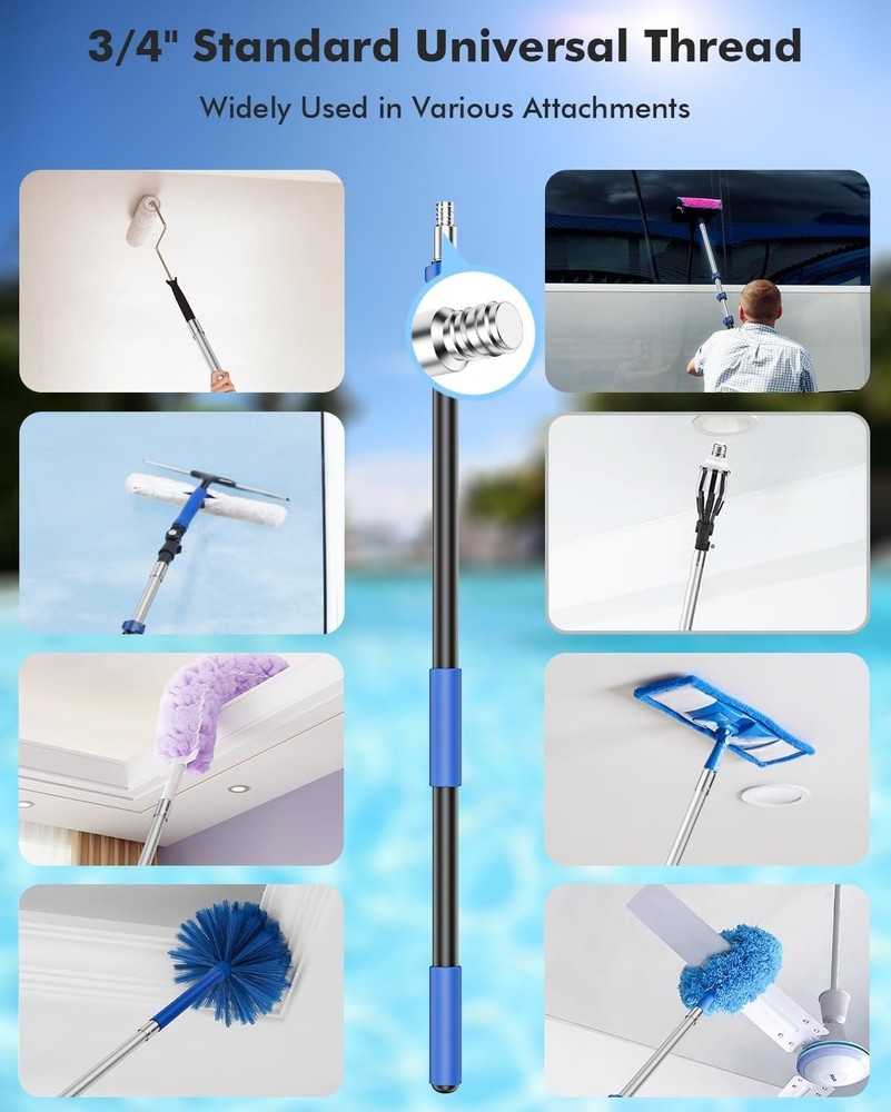 Adjustable 16FT Aluminum Pool Pole - Versatile Tool for Cleaning Accessories
