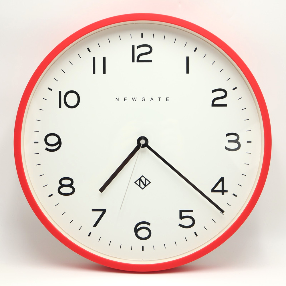 Newgate 15" Smooth Sweep Wall Clock Red Frame British Design Quartz Working