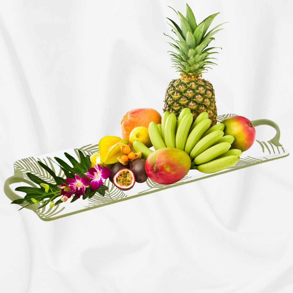 TEMP-TATIONS Palm Leaves 18"x7" Handled Serving Tray Platter Rectangle