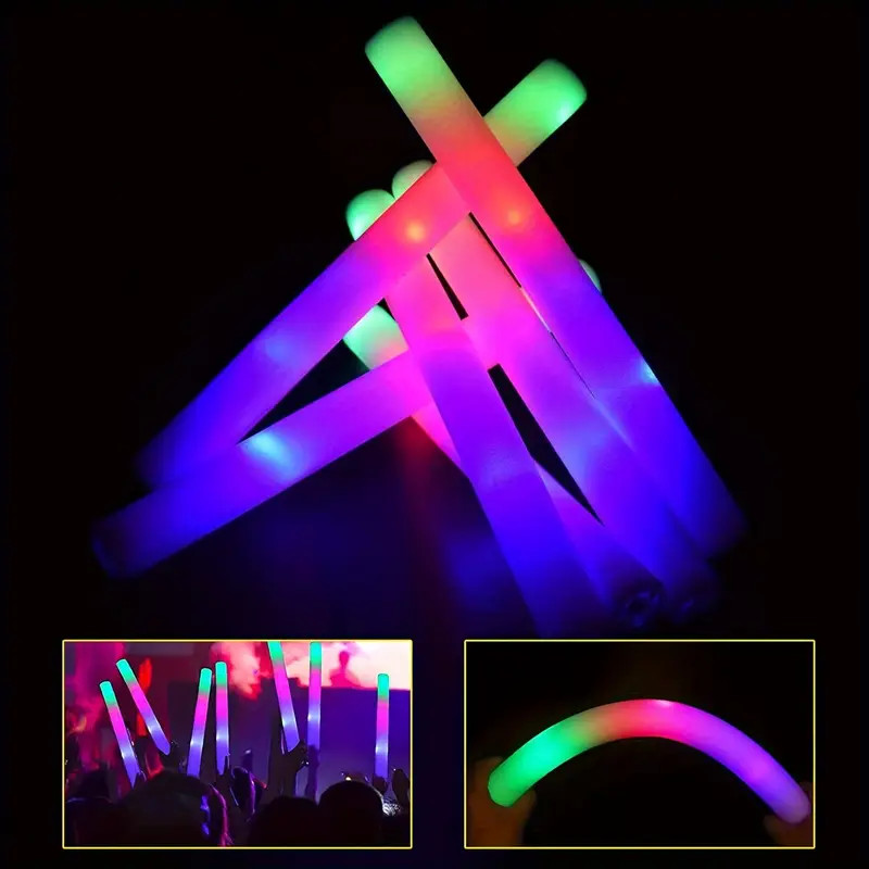 100 Pieces Luminous Foam Sticks LED Glow Foam Sticks Flashing Luminous Sticks