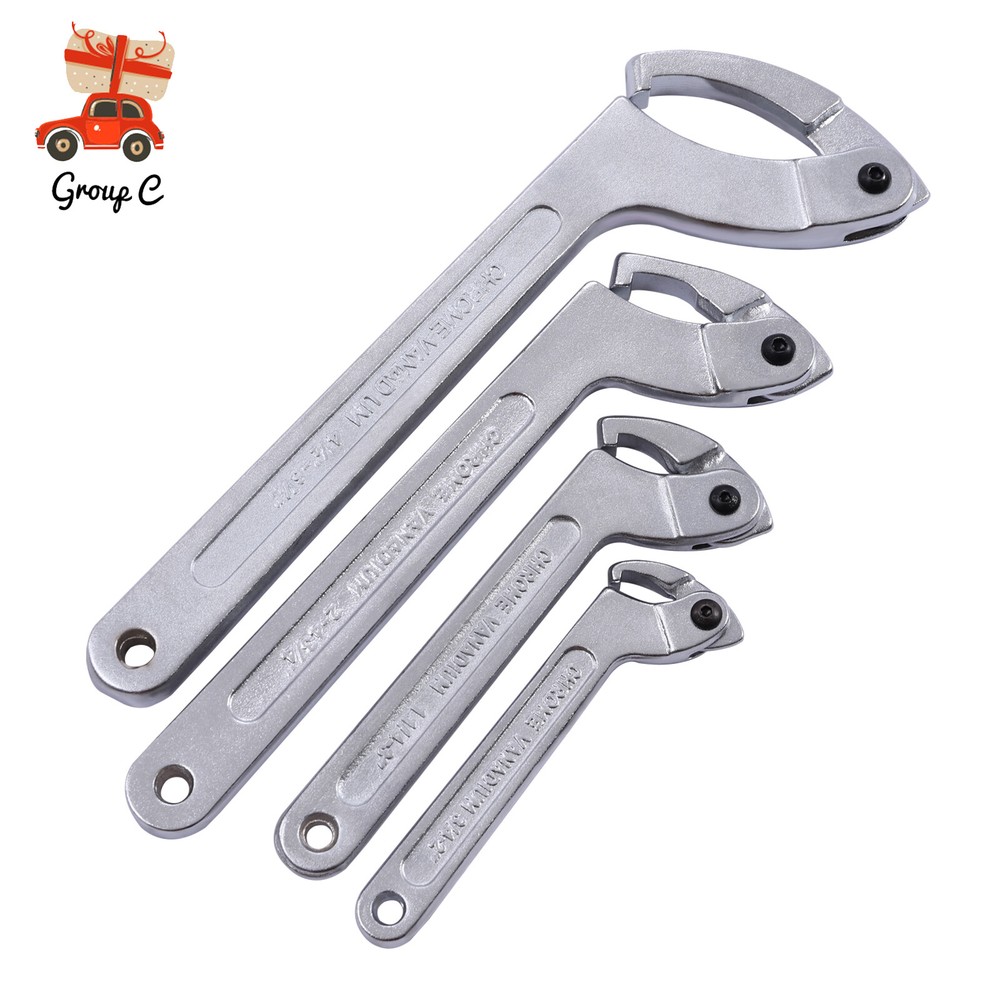 4pcs Adjustable Hook & C Pin Spanner Wrench Set Tighten Removing Nut Wrench