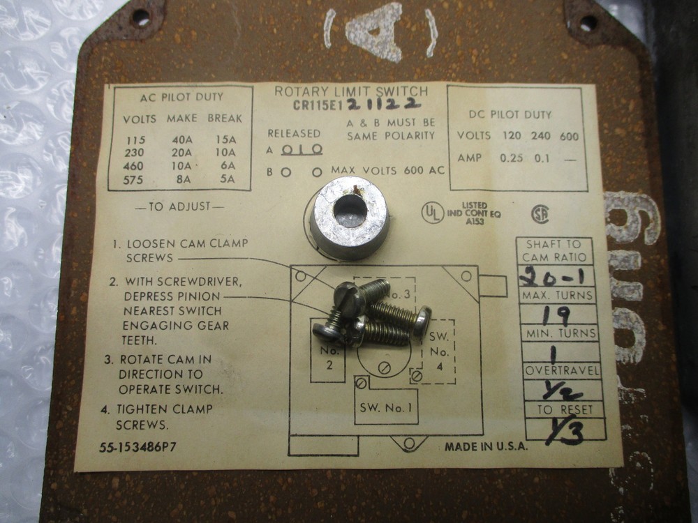 GENERAL ELECTRIC CR115E121122 LIMIT SWITCH NSNP