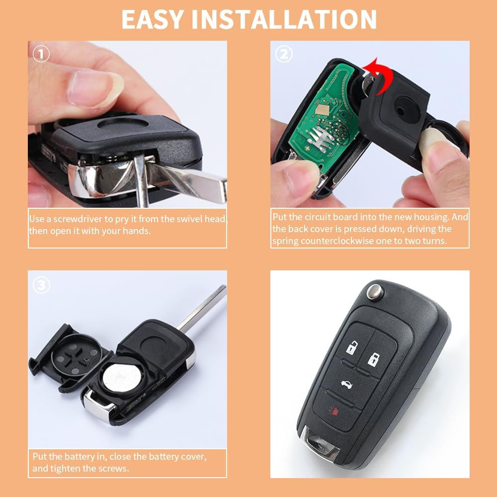4 Button Key Fob Keyless Entry Remote Shell Case Replacement for Chevy Cruze Equ