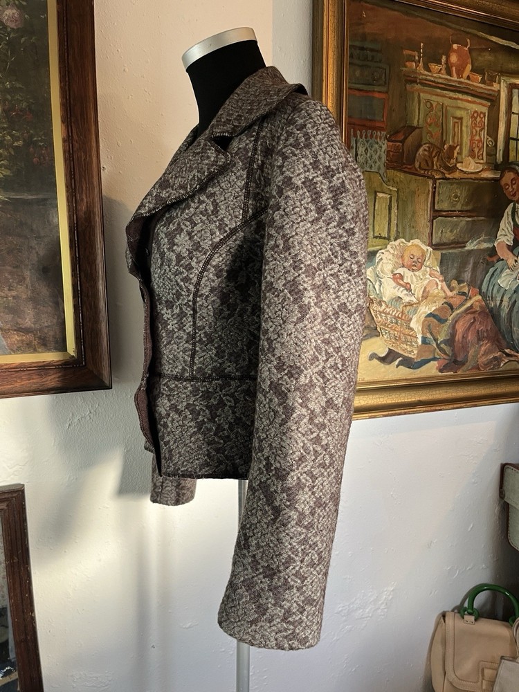 Alexander McQueen MCQ Grey Wool Fitted Jacket Rose Floral Pattern Medium