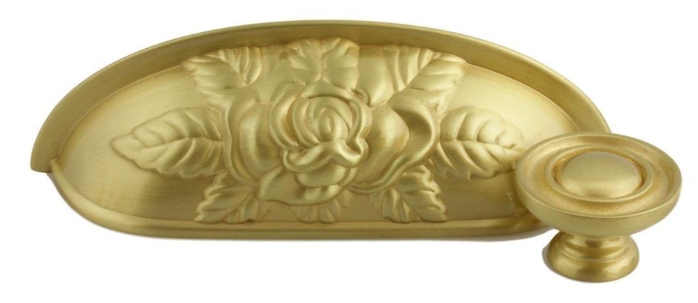3-3/4" Old Rose Pattern Cup Pull Satin Brass
