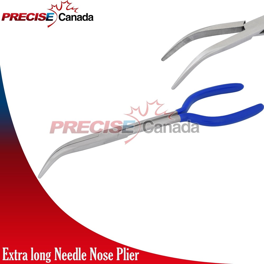 11" Long (45 Degree) Needle Nose Pliers Extra long Reach With Blue Dip PL-059