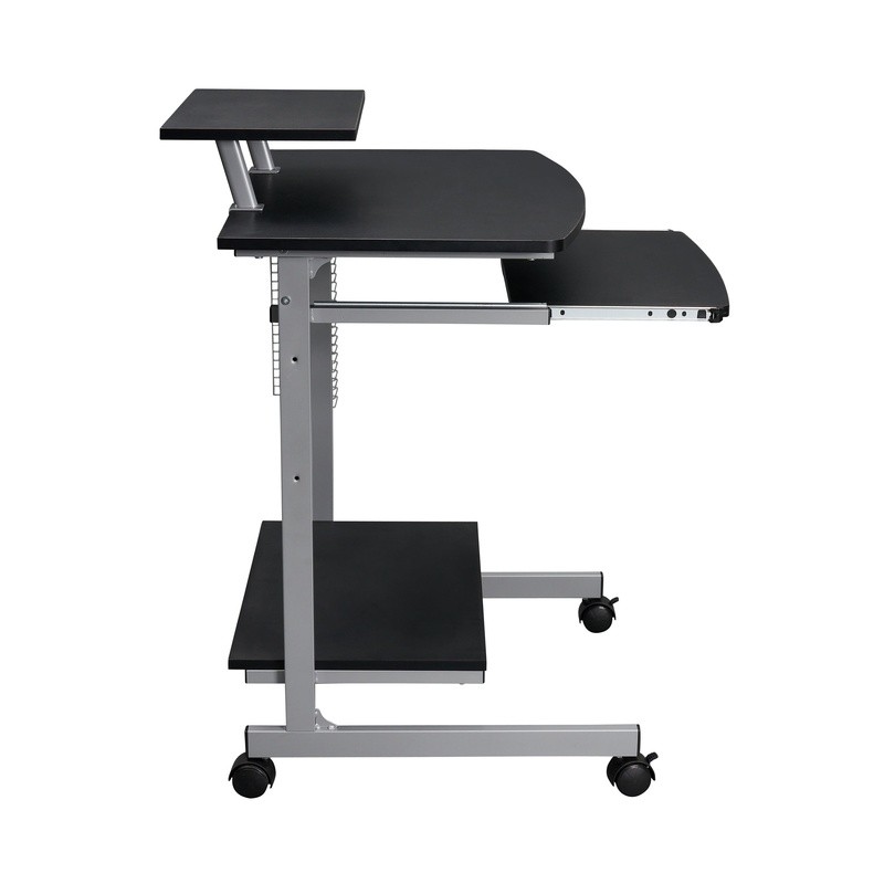 Compact Computer Cart Rolling Workstation Adjustable Shelf Keyboard Tray Storage